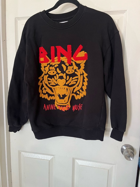 Anine Bing Sweaters - Anine Bing Black Crewneck Sweater with Red and Gold Tiger Graphic